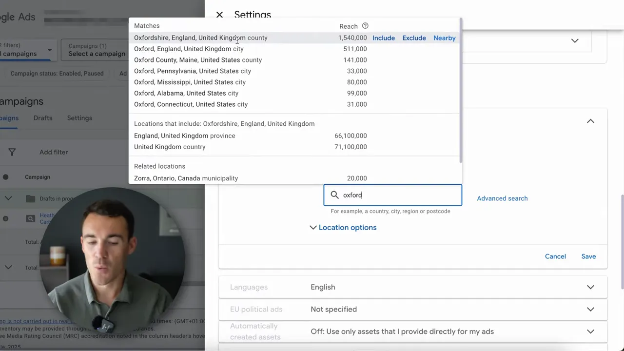 locatie-instellingen in een Google Ads campagne